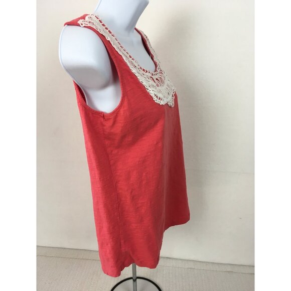 Lizwear Womens Top Size S Coral with White Lace Trim at Neckline Sleeveless - Picture 3 of 13